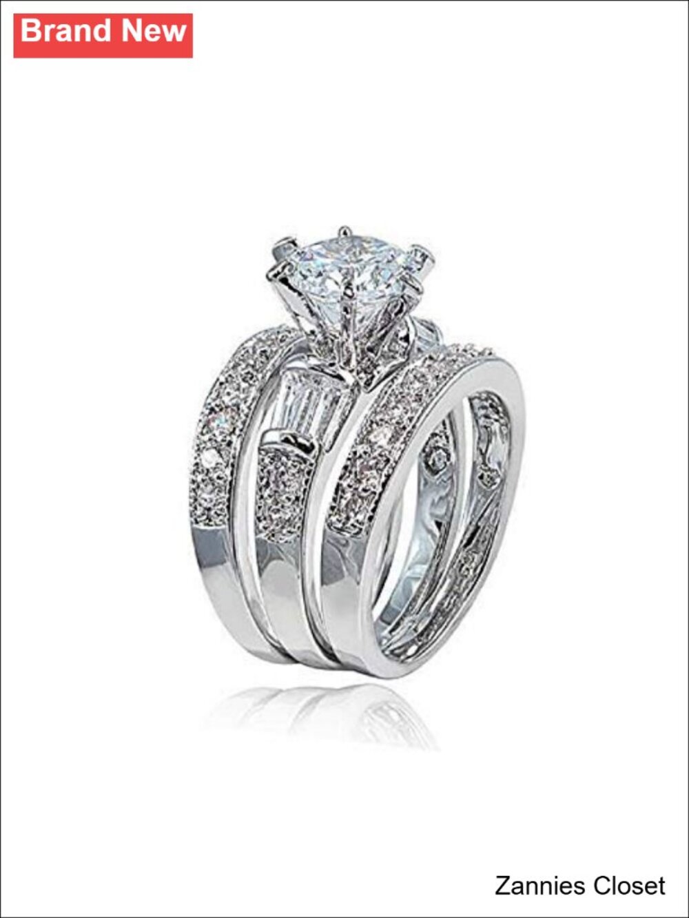 💍 3 Piece Bridal Ring Set Emerald Cut CZ Engagement Wedding Rings Vintage